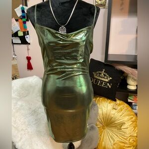 Fitted Metallic Green Party dress